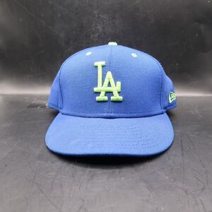 LA Dodgers New Era 59Fifty  Baseball Cap Hat Fitted 7 1/4 Adult Blue Neon Yellow